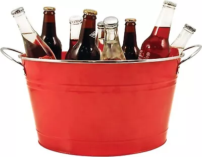 Twine Big Red Ice Bucket - Galvanized Metal Drink Beverage Tub For Home Parties • $24.95