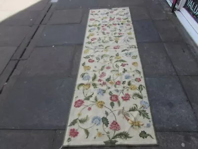 Fine Vintage Hand Made French Design Wool White Needlepoint Runner 245X74cm • £325