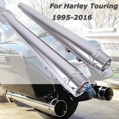 4  Chrome Megaphone Slip On Mufflers Exhaust Pipes For Harley 1995-2016 Touring • $160.69