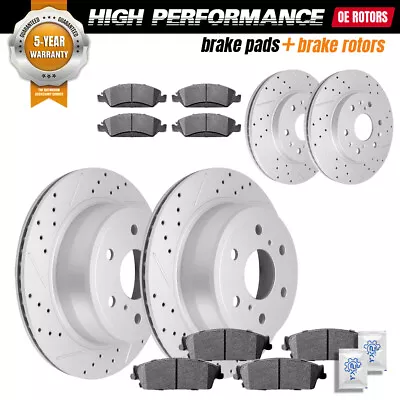 Front Rear Drilled Rotors + Brake Pads For Chevy Tahoe Silverado GMC Sierra 1500 • $213.99