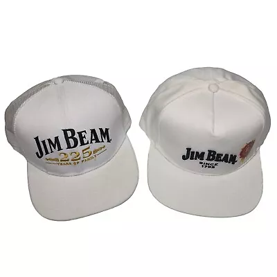 Jim Beam Hat Cap Lot Of 2 White Snapback Flat Brim Anniversary Logo Alcohol USA • $13.96