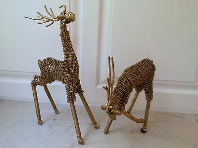 *Set Of 2 Gold Metal Reindeer Figurines Christmas Or Winter Decoration Exc Cond • $25