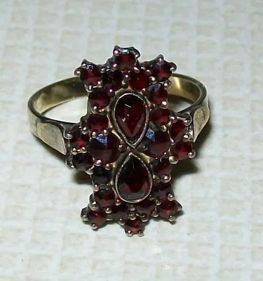 Vintage Marked 900 Silver Vermeil Red Bohemian Garnet Ring Size 6 3/4/7 • $69.99