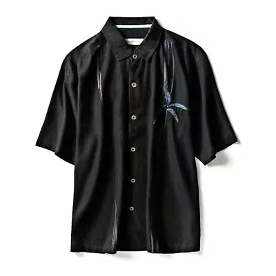 Tommy Bahama Hawaiian 100% Silk Short Sleeve Camp Shirt Mens Size XL Black • $69.99