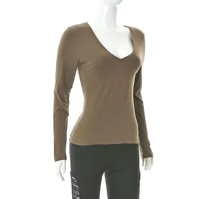 Marc O Polo Women's Trendy Basic Long Sleeve V-Neck T-Shirt Top Casual Brown • £29.06
