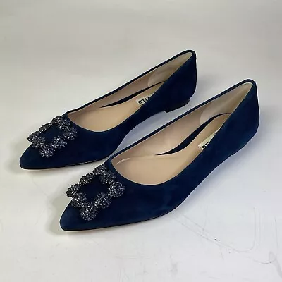 Karl Lagerfeld Paris Nara Blue Flats Size 6.5M Rhinestones Excellent Condition • $37.99