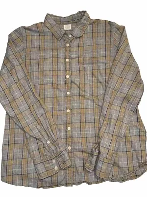 J Crew The Perfect Shirt Womens Large Gray Yellow Plaid Button Up Preppy Casual • $16.50