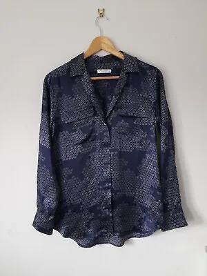 £45 • Buy Equipment Femme Navy Blue Mix 100% Silk Blouse Shirt Size XS Fit 10 12 Uk NWOT