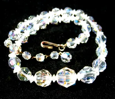 Vintage Graduated Faceted AB Crystal Beads Costume CHOKER Necklace 14  + 1.5 Ext • $13