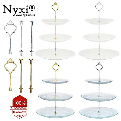 3 / 2 Tier Glass Ceramic Cake Stand Afternoon Tea Wedding Plates Party Tableware • £5.99