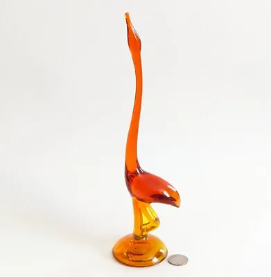 Viking Glass Orange 11.25  Long Neck Crane Bird Amberina MINT Glows • $99.99