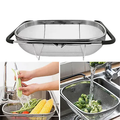 Stainless Steel Fine Mesh Strainer Colander Food Rice Vegetable Fruits Sieve AU • £18.94