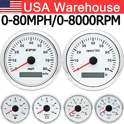 6 Gauge Set 85mm GPS Speedometer 0-80MPH Tachometer Waterproof For Boat Car US   • $113.99