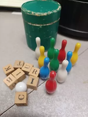 Vintage Mini Tabletop Bowling Game - Made In Japan - Pastic Colored Pins  Ball • $0.99
