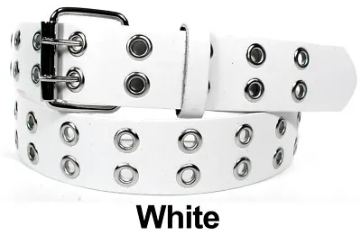 Men Women Unisex 1 2 Holes Row Grommet Bonded Leather Belt Removable Buckle • $8.88