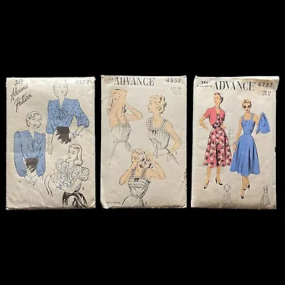 3 LOT Vintage 1940's ADVANCE Blouse Camisole Dress PATTERN Uncut 4278 4857 6737 • $17.95