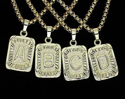 A-Z Letter Initial Necklace Womens Mens 14k Gold Plated Pendant 24  Box Chain  • $7.49