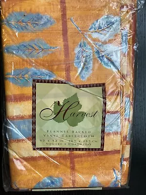 Vtg Harvest Blue Leaf Vinyl Flannel-back Tablecloth 52 X 52  Square New Sealed • $10