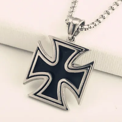 Knights Templar Vintage Germen Iron Cross Pendant Necklace Stainless Steel Chain • $12.99