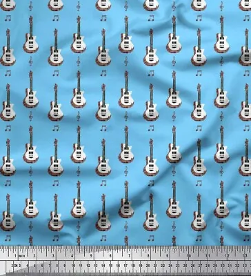 Soimoi Cotton Poplin Fabric Notes & Guitar Musical Instrument Printed-b6u • $17.37