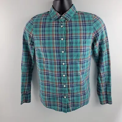 J.Crew Boy Plaid Long Sleeve Button Down Shirt Blouse Blue Size 2 Womens  414 • $9.83