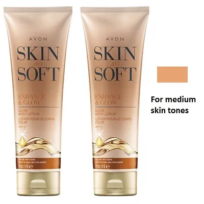 2 X Avon Skin So Soft Enhance And Glow Body Lotion Fake Tan Medium Skin 200ml • £24.99