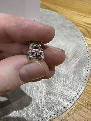 Genuine Pandora It's A Girl Baby Teddy Bear Bead With Pink Ribbon *RETIRED* • £10