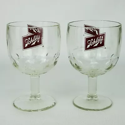  Pair Of Vintage Schlitz Thumbprint Faceted Goblets Stemmed Beer Glasses 6.25 H • $19.95