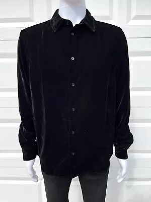H&M Black Velvet Button Up Long Sleeve Shirt M Punk Goth Mod • $25