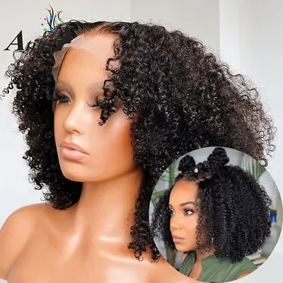 Mongolian Afro Kinky Curly 13x4 Lace Front Human Hair Pre Plucked Closure Wig • $537.86