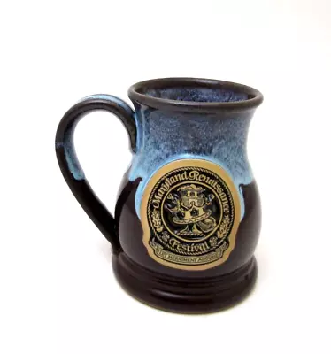 Grey Fox Pottery Maryland Renaissance Festival Pottery Blue Drip Glaze Beer Mug • $24