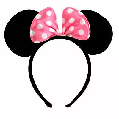 Black Minnie Mouse Ears With Pink Spot Bow Hairband Fancy Dress Party Hen Night  • £3.69