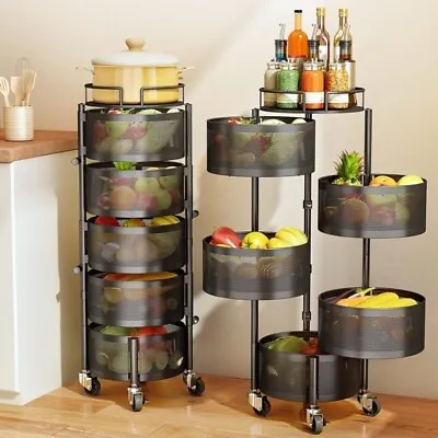 Fruit Vegetable Basket For Kitchen Rotating Storage Rack 5 Tier Rolling Cart Bas • $84.80