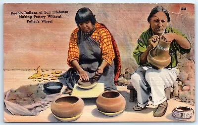 Postcard NM 1951 Pueblo Indiana San Ildefonso Making Pottery Linen H4 • $9.99