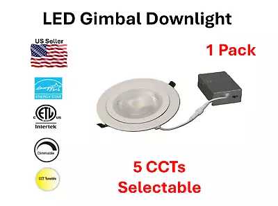 1-Pack 6 Inch 12W LED Gimbal Recessed Downlight 5CCTs Selectable 960lm • $23.49
