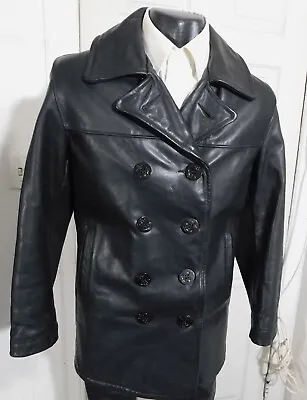 Schott U.s. 740 Leather Pea Jacket Size 32 Mens Jacket  *excellent Condition* • $129.99
