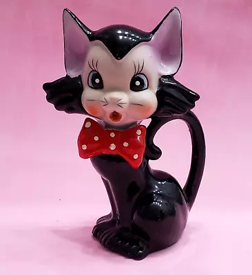 Vintage Ceramic Kitschy Anthropomorphic Black Kitty Cat W/ Bowtie Figurine 6.5  • $64