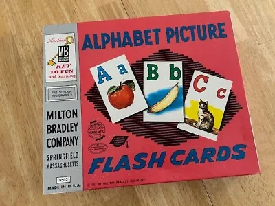 Vintage Milton Bradley Alphabet Picture Flash Cards  1957 Complete In Box • $30