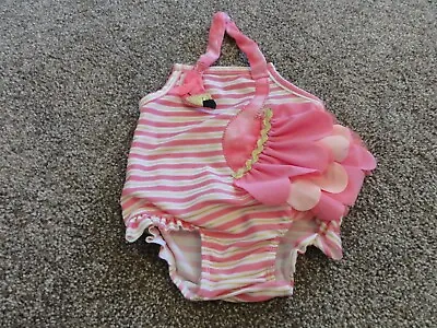 Baby Girl Pink Flamingo Striped Bathing Suit Size 0-6 Months By Mudpie • $6.15