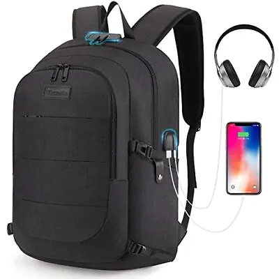 LAPTOP BACKPACK Water Resistant Anti-Theft Bag With USB Charging Port By TZOWLA • $37.84