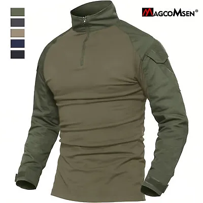 Tactical Men's Military Army Combat T-Shirt Long Sleeve 1/4 Zip Rip-Stop Shirts • $28.48