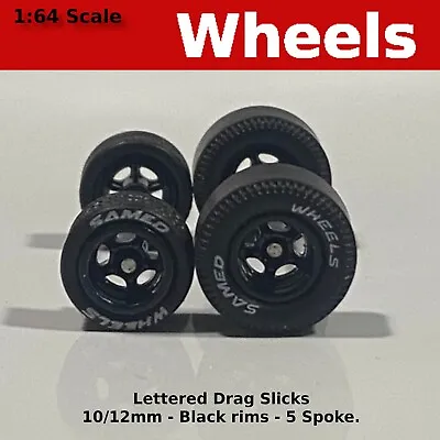 Muscle Car Long Axle - Black 5 Spoke Drag Slicks - 10mm/12mm For Hot Wheels • $3.99