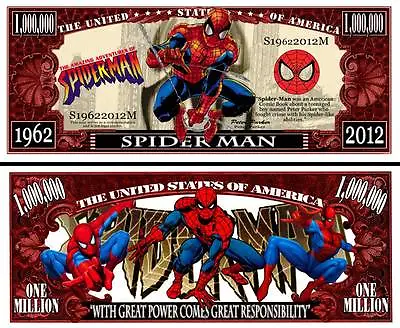 Spiderman Million Dollar Bill Play Funny Money Novelty Note + FREE SLEEVE • $1.69