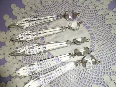 5x Antique Vintage Cut Glass Lead Crystal Icicle Chandelier Drop Spare Xmas Deco • £15.99