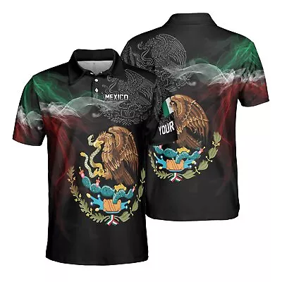 All-over Print Unisex Polo Shirt Custom Name Mexico Coat Of Arms & Flag - #5 • $28.99