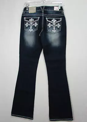 New Vanity Premium Collection Curvy Boot Flare Blue Jeans Embellished Womens 25 • $19.95