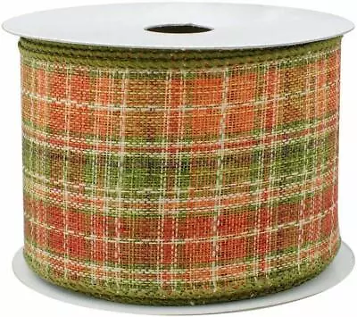 Fall Plaid Ribbon Wired Burlap - 2 1/2  X 10 Yards Thanksgiving Fall Wreath • $10.95