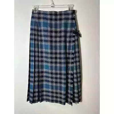 Strathmore Blue Plaid 100% New Wool Authentic Kilt Pleated Skirt Sz 10 • $22.31