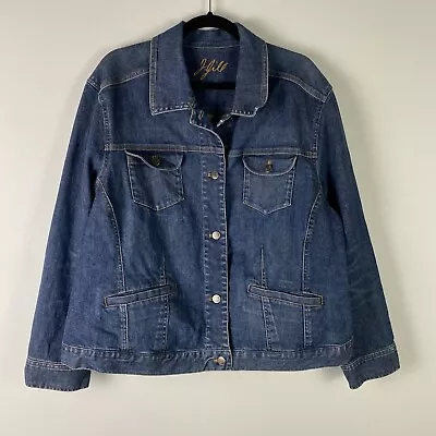 J Jill Denim Jacket Womens 2X Blue Long Sleeve Pockets Metal Buttons • $33.95