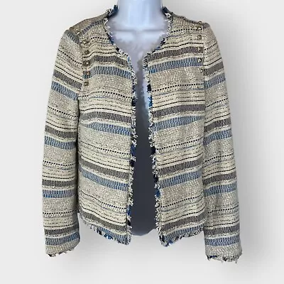 Zara Trafaluc Womens Boucle Jacket | Large | Open | Fringe Hem | Studded • $19.99